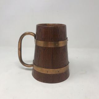 Vintage Handmade/coopered Wooden English Tankard With Copper Handle