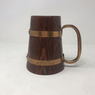 Vintage Handmade/coopered Wooden English Tankard With Copper Handle 2