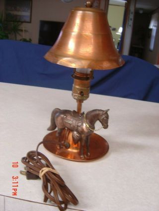 Vintage 1940s Or 50s Western Cowboy Horse Table Lamp With Shade Copper
