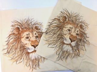 Vtg Set Of 2 Bibb Pillowcases Lion Head Mane Safari Standard Queen Size Retro