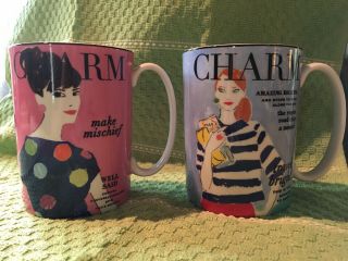 2 Kate Spade York Lenox Charm Coffee Cups Mugs Make Headlines - Make Mischief