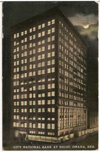 City National Bank At Night In Omaha Ne Postcard 1912