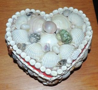 Vintage Seashell Heart Shaped Box Trinket,  Jewelry Box,  And Beach Home Decor