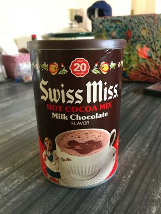 Vintage Swiss Miss Hot Cocoa Container With Claymation Doll On Package - 1976