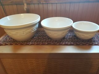 Longaberger Woven Traditions " Heirloom Ivory " Set Of 3 Nesting Mixing Bowls Usa