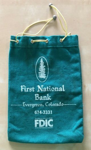 First National Bank Evergreen Colorado Canvas Coin Money Bag