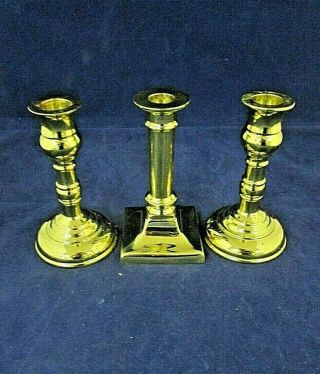 Three Virginia Metalcrafters Cast Brass Candle Holders