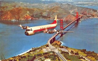 San Francisco Ca Western Airlines " Electra " Golden Gate Bridge Postcard