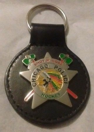 Chicago Blackhawks Police Officer Key Chain Badge W/ Leather Strap