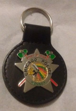 Chicago BlackHawks Police Officer Key Chain Badge w/ Leather Strap 2