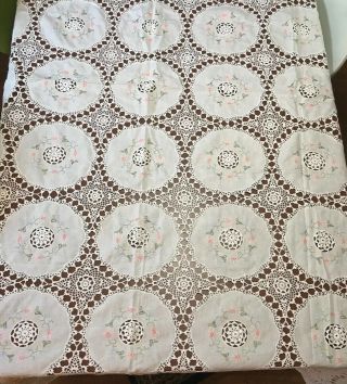 Vintage Cotton Crocheted Large Table Cloth 88x 70” 8 Napkins
