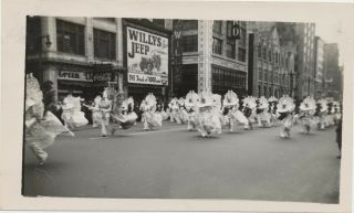Antique 1940s Real Photo Parade Downtown Street View Willys Jeep Coke Signs Nyc?