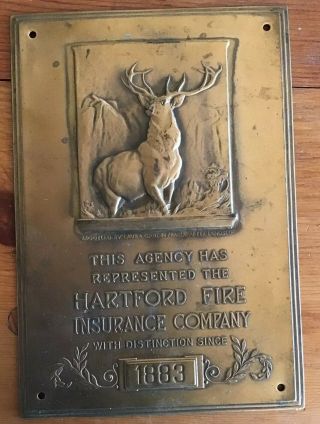 Old Brass Hartford Fire Insurance Plaque - Agency Has Represented Since 1883