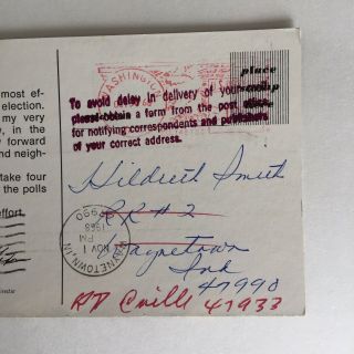Richard Nixon Campaign Advertising Postmark Waynetown In.  1968 Posted Postcard 3