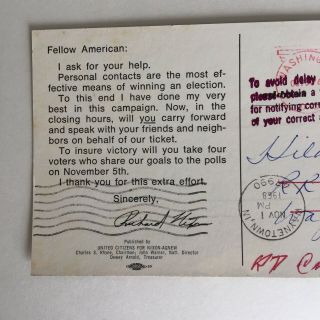Richard Nixon Campaign Advertising Postmark Waynetown In.  1968 Posted Postcard 4