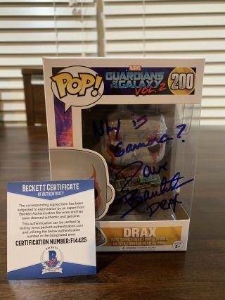 Funko Pop Drax Marvel Guardians Of The Galaxy Vol.  2 Signed By Dave Bautista