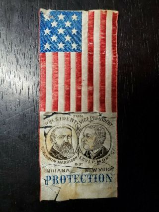 Rare 1888 Benjamin Harrison/levi Morton Presidential Political Ribbon