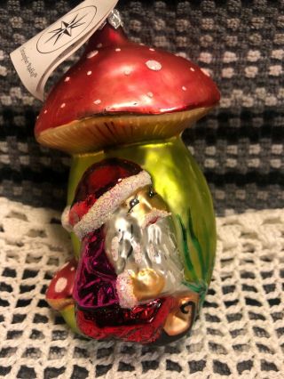 Rare Christopher Radko Glass Santa Mushroom Christmas Ornament W Tags