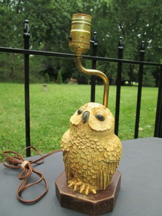 Vintage Spotted Owl Lamp Resin Composite Sculpture Figurine Accent Table Light
