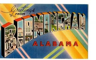 Postcard Al Birmingham Greetings From Birmingham Linen C.  1946