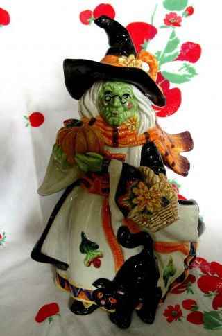 Fitz And Floyd Classic Halloween Harvest Witch Candy Jar 9 " Tall