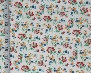 Floral Full Feedsack Vintage Calico Cotton Fabric Red Blue Yellow Green