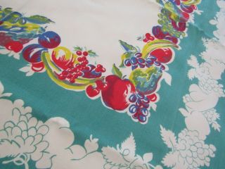 Vintage Tablecloth with Fruit Red Blue Green 50 