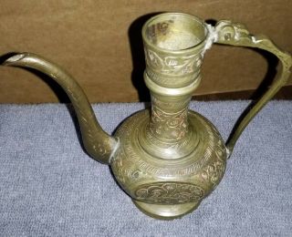 Vintage Sarna Brass India Marked Tea Pot Turkish Pitcher 2