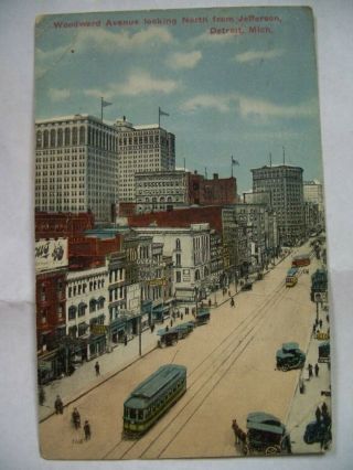 Woodland Avenue Looking North Jefferson Detroit Michigan Postcard Queen Ann Soap