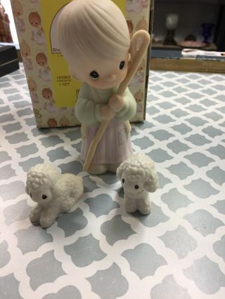 Precious Moments Figurines Shepherd With Two White Lambs 183962 By Enesco