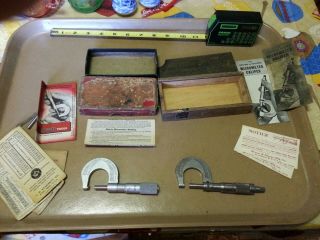 2 Antique Micrometers Starrett No.  203 Brown Sharpe 13
