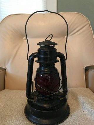 Vintage Dietz Little Giant 70 Fount Capacity Lantern With Red Glass 12 " Tall
