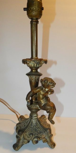 Vintage L&l Wmc Cherub Table Lamp Pot Metal Brass 14 "