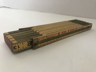 Vintage Lufkin X46 6 Ft Red End Extension Rule Wooden Folding Ruler Wood & Brass