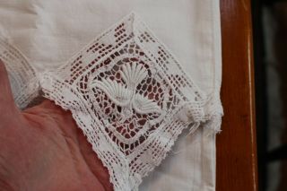 Vintage Pair Cotton Hand Embroidered & Crocheted Pillowcases 20x38