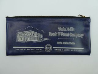 Twin Falls Bank & Trust Company Dark Blue Vinyl Zippered Pouch Deposit Money Bag