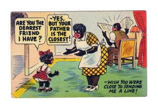 Vintage 1944 Black Americana Family Racist Humor Comical Postcard