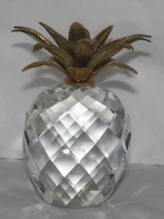 Swarovski Crystal Large 4 " Pinepapple Figurine W/ Hammered Gold Leaf