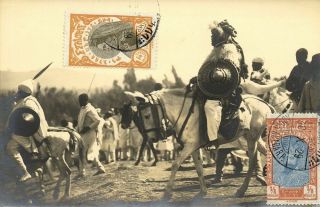 Ethiopia,  Armed Native Warriors On Horseback,  Horse (1929) Rppc Stamps