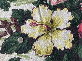 2 Vintage Barkcloth Fabric Panels 42X44 Hibiscus Trees Rosy Pinks Greens Cream 8