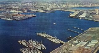Vintage Postcard Long Beach California Naval Station Terminal Island Ship A2 - 449