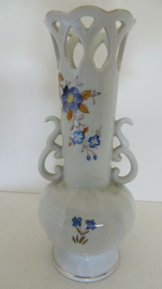 Vintage Porcelain Vase Flowers Gold Trim 8 " Tall Occupied Japan On Bottom