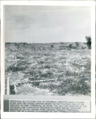 1945 Wire Photo Military Filipino O Donnell Cemetery White Crosses Luzon 8x10
