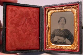 Civil War Era Ambrotype Case Photograph Adams County Pa Woman Jewelry Old Photo