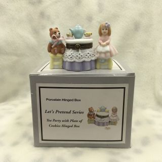Midwest Mcf Phb Porcelain Trinket Box Tea Party Girl Teddy Hinged Cookies