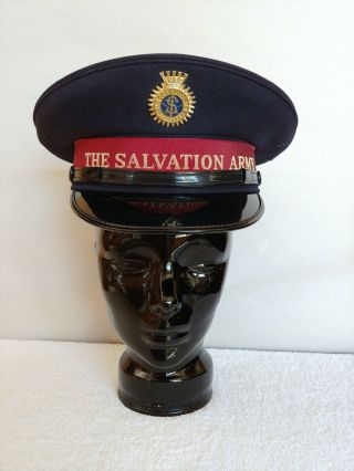 Vintage Salvation Army Marching Band Cap Hat W/ Blood & Fire Badge Emblem -