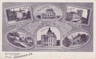 Old Folding Postcard Very Rare Savannah Ga 12 Picture Union Station Casino Yacht