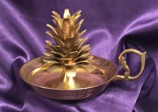 Vintage Brass Pine Cone Chamber Candlestick Holder W/finger Handle 3½”h X 6 " W
