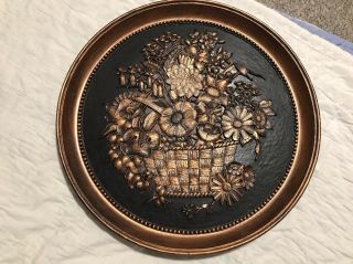 Vintage Molded Plastic 20” Wall Plaque Coppercraft Dart Ind 7469 Flower Basket