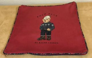Polo Bear By Ralph Lauren Throw Pillow Cover,  Cotton,  Burgundy,  Blue,  Brown